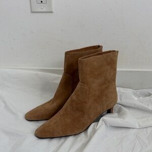 NWOB Kitten Heel Tan Suede Ankle Booties